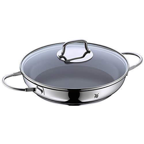 WMF Devil cacerola de inducción para servir 26 cm con tapa de vidrio, recubierta de acero inoxidable Cromargan, revestimiento de cerámica, resistente al horno