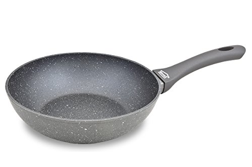 Menax Focus - Sartén Honda Estilo Wok de Aluminio Forjado - 5 Capas de Revestimiento Antiadherente Efecto Piedra - Diámetro 24 centímetros