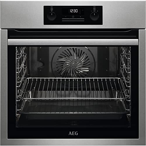 AEG BPS331120M Horno Multifunción con Limpieza Pirolítico, 10 funciones, Cocción Uniforme, Calentamiento Rápido, Mando escamoteables, Pantalla LCD, Ventilador XXL, INOX Antihuellas, Clase A+