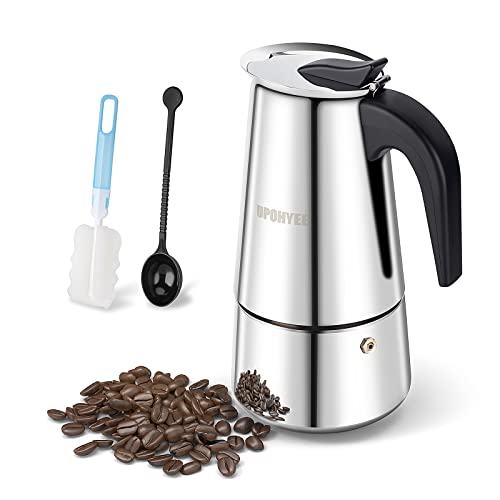 Cafetera Italiana 10 Tazas 450 ml Cafetera Italiana Induccion Compatible con Gas Vitrocerámica e Inducción Cafetera Conveniente Para la Cocina de Inducción Acero Inoxidable de Válvula de Seguridad