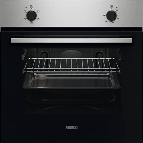Zanussi ZOHNB0X2 Horno Multifunción, 5 funciones, Reloj programador electrónico, Limpieza fácil, Mandos Fijos, Display LED, Antihuellas, Inox, Clase A, 65 Litros