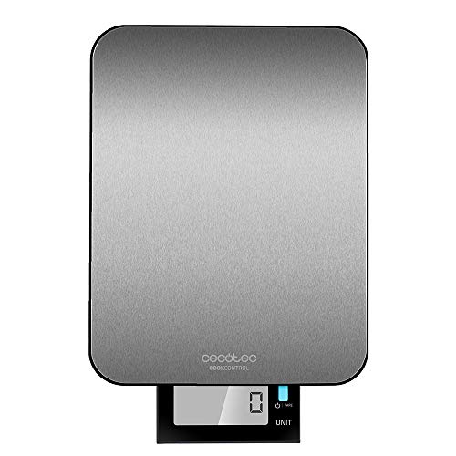 Cecotec Báscula de Cocina Digital Cook Control 9000 Waterproof, Alta Precisión, Acero Inoxidable, Resistente al Agua, Pantalla LCD Retroiluminada Extragrande y Extraíble, Capacidad Máxima 10 Kg