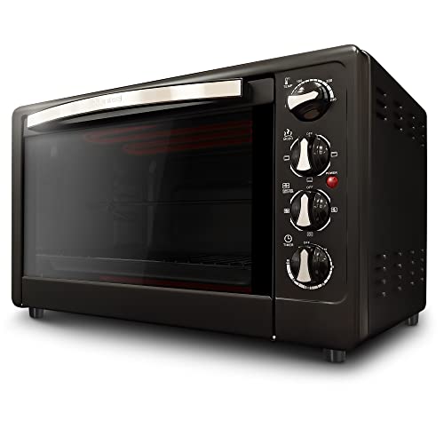 Grunkel - Horno eléctrico multifunción de sobremesa de 48L - HR-48RMRUSTI - Con 3 funciones de calor y selector de temperatura hasta 230ºC. Incluye rustidora y temporizador hasta 60 min - Negro