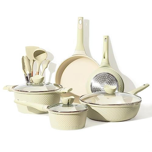 CAROTE Juego Sartenes 12 piezas, Sartenes Antiadherentes 20/26 cm, Ollas Cocina 4,3L, Cacerola 1,8L, 30cm Wok, Bateria de Cocina Inducción con Tapa Apto Todo Tipo de Cocinas