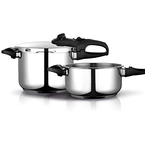 Fagor Duo Olla a presión Super rápida, Acero Inoxidable, Todo Tipo de cocinas, INDUCCION Total. Fondo termodifusor IMPAKSTEEL Muy Resistente, 5 Sistemas de Seguridad, 2 Niveles de presión (4L + 6L)