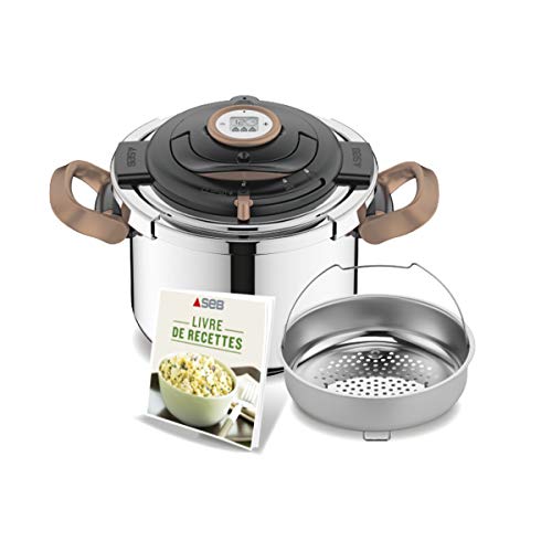 SEB Clipso+ -Olla a presión (8 L) P4411409-Olla, Apta para Todo Tipo de cocinas, incluida inducción, Asas Plegables, Acero Inoxidable, Negro y Cobre