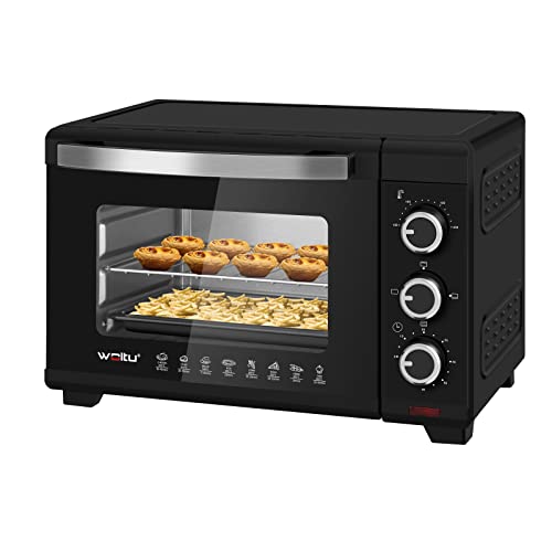 WOLTU Horno Electrico 21 L, 1280 W, Horno Pequeño Sobremesa, Mini Horno Tostador 100-230℃, Horno de Sobremesa Calor Superior e Inferior, Temporizador 0-60 Min, Negro, BF09sz