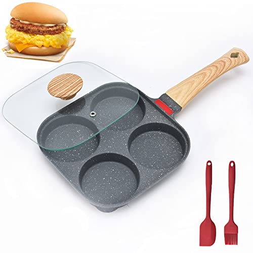 Sarten Huevo Frito con Tapa,Sarten Tortitas de 4 Tazas Antiadherente con Tapa Sarten para Tortilla de Aluminio Olla para Desayuno Dividida, para estufa de gas y utensilios de cocina de inducción