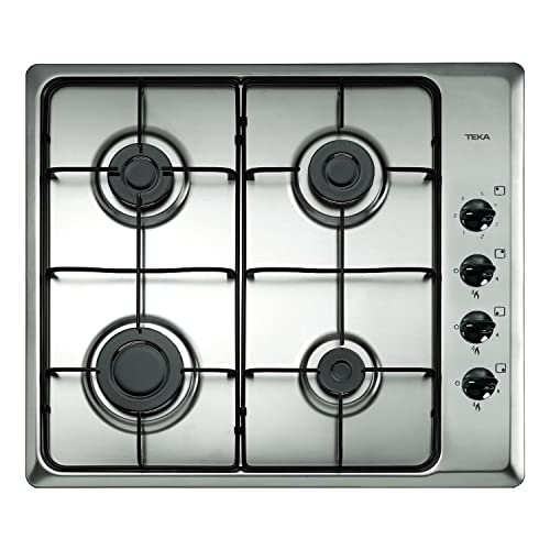 Teka HLX 60 4G AL - Placa de Gas Butano 60 cm, 4 Quemadores, Parrillas Esmaltadas de Gas Natural, Placa Gas 4 Fuegos, Placa de Gas Butano, Color Acero Inoxidable