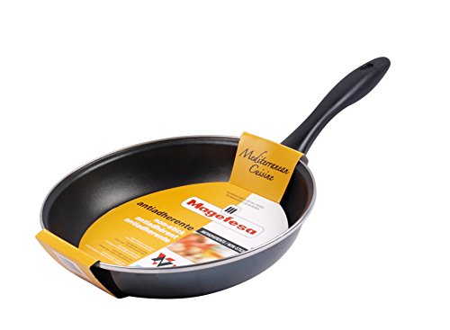 MAGEFESA Glass - Sartén 26cm de acero vitrificado exterior negro cristal. Antiadherente bicapa reforzado, aptas para todo tipo de cocinas, especial inducción. 50% de ahorro energético.