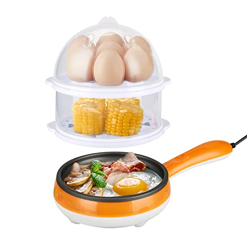 Sartén Eléctrica, Mini Sartén Antiadherente Multifunción, Con Man-go Anti Escaldado, Hervidor de Huevos de Doble Capa, Vaporizador Para Desayuno, Enchufe Europeo de 220v