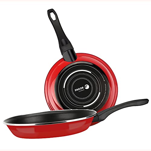 Fagor Optimax Set Juego Sartenes Inducción 20-24 cm, Acero Esmaltado, Antiadherente Ecológico XYLAN PLUS sin PFOA, Alto Espesor, Apta para Todas Las Cocinas, Vitrocerámica, Gas, Lavavajillas, Rojo