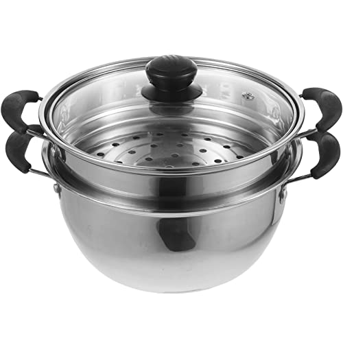 HEMOTON Olla De Acero Inoxidable Olla De Vapor Olla De Sopa Con Asas Olla De Cocina Con Tapa De Vidrio Para Horno De Inducción Estufa De Gas De 20Cm