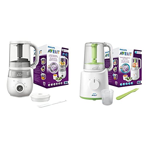 Robot de comida infantil 4 en 1 Philips Avent (modelo SCF883/01) & Avent SCF870/20 - Procesador de alimentos para bebés 2 en 1, color blanco y verde