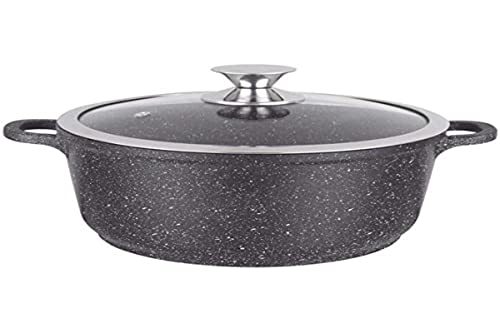 Kamberg Olla 32 cm, aluminio fundido, revestimiento piedra antiadherente, tapa de vidrio, todos los incendios, incluida la inducción, sin PFOA, 32 x 32 x 14,5 cm