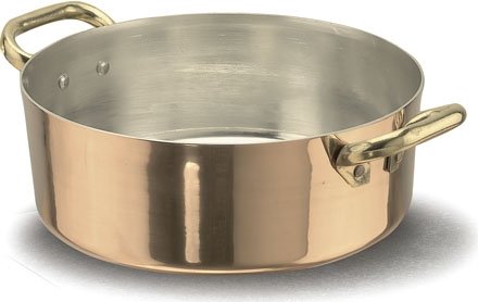 Pentole Agnelli ALCU10632 Cacerola baja en cobre con 2 asas de latón, cobre liso estañado a mano, 32 cm