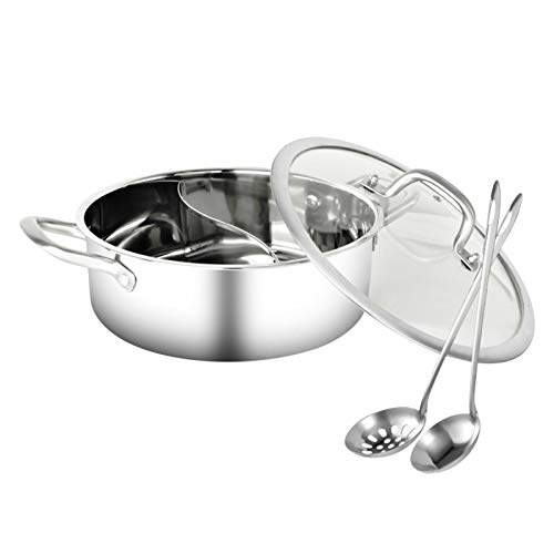 Shabu Shabu - Juego de ollas calientes de acero inoxidable de grado alimenticio chino de doble cara para estufa de inducción de gas, olla caliente con divisor, cazuela de cocina, herramienta de cocina