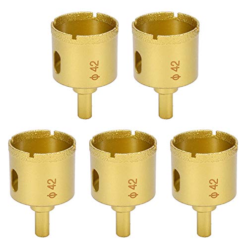 Sierra de Corona de Diamante de 5 Piezas, Broca Hueca para Mármol Vitrocerámica, Agujero 42 Mm Ø, 8 Mm Ø, Dorado