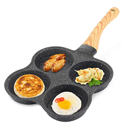 HERCHR 4 en 1 Sarten Antiadherente Aluminio Sarten para Tortillas, Sartén para Bistec Frito con 4 Agujeros, Frigideira Panquecas, Sartén para huevos, para cocina de gas y cocina de inducción