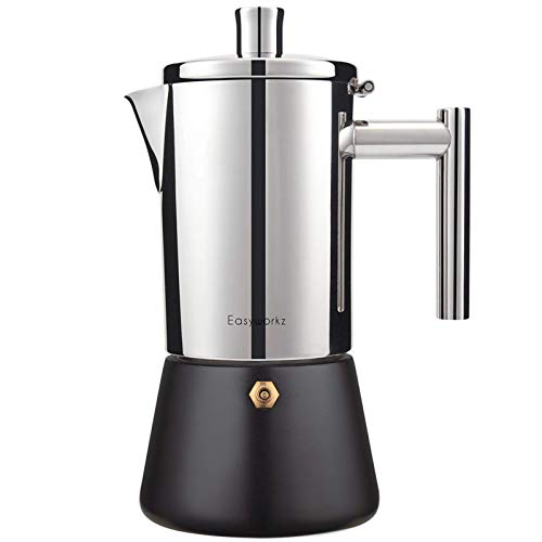 Easyworkz Diego Cafetera Italiana de Acero Inoxidable para Cocina de inducción,520 ml, 10-12 Tazas,Negro