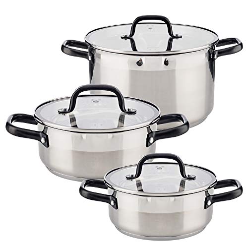 San Ignacio Set Vita 6 Piezas: 3 cacerolas con Tapa Ø20 Ø24 Ø28, Acero Inoxidable, inducción