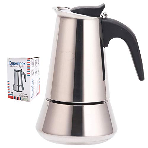 CUPERINOX cafetera italiana 10 tazas | |cafetera italiana inducción | cafetera italiana acero inoxidable | mango anti quemaduras | válvula de seguridad