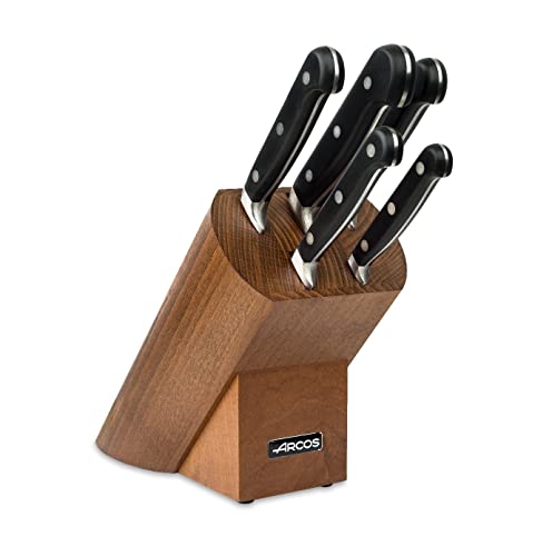 Arcos Set Cuchillos 5 piezas Acero Inoxidable Nitrum. Cuchillo Cocina Profesional Afilado para Cortar Carne. Mango Ergonómico Polioximetileno POM. Serie Opera. Diseño Clásico. Color Negro.