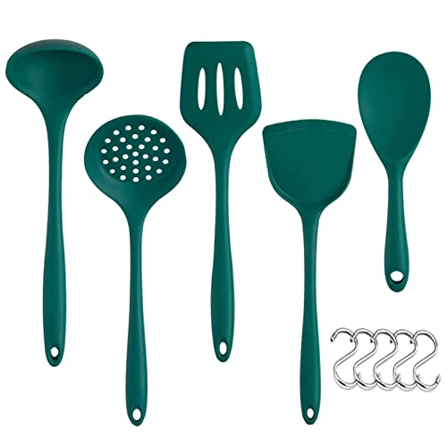 Utensilios Cocina de Silicona, 10 Piezas Utensilios de Cocina, Resistentes Al Calor juego de utensilios de cocina antiadherentes, Con Skimmer, Cuchara,5ganchos