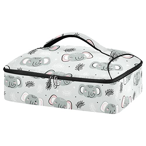 Lindos elefantes pequeños elefantes cara aislados transportadores de cazuela para comida fría caliente portátil cazuela transportadora de platos, Lasaña Lugger Tote para viajes, picnic, camping,