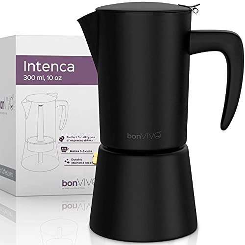 bonVIVO Cafetera Italiana - Moka Grande Profesional en Acero Inoxidable para Cafe Espresso - Cocina a Induccion, Electrica, a Gas y Vitroceramica