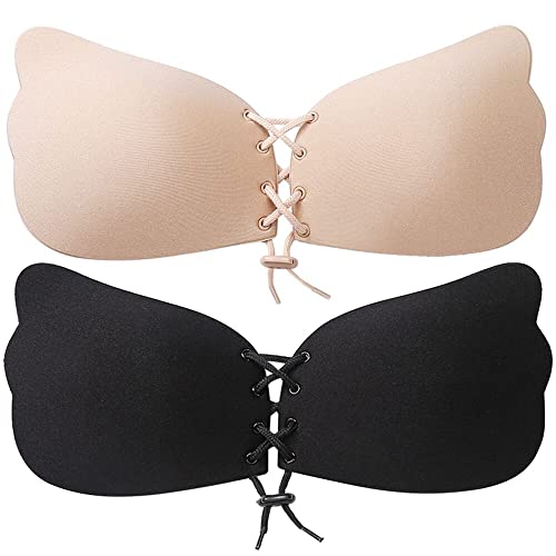 Masitt Coty 2 Paquetes de Sujetador Adhesivo sin Tirantes Push Up Sticky Bra Invisible Sticky Nipple Covers Backless Silicone Bra