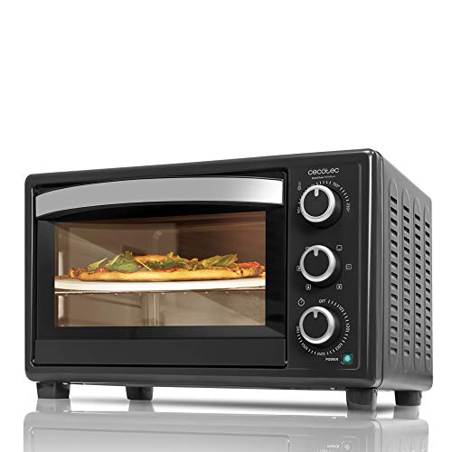 Cecotec Horno Sobremesa de Convección de 26 Litros Bake&Toast 570 4Pizza. 1500 W, con Piedra para pizza, 6 Funciones, Luz interior, Puerta con doble cristal, Acero Lacado en Negro
