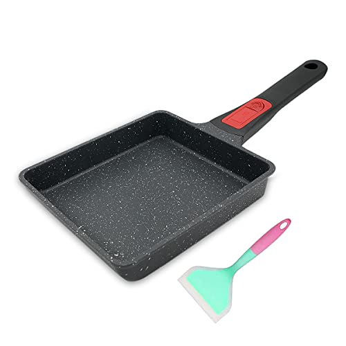 Bobikuke Tamagoyaki - Sartén antiadherente para omlettas, rectangular japonesa con mango extraíble, apta para todo tipo de cocinas, horno y lavavajillas, 19 x 16 cm (negro