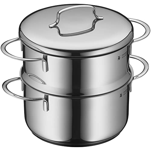 WMF Mini vaporizador con tapa metálica, pequeño, 16 cm, 1,5 l, acero inoxidable pulido Cromargan, inducción, apilable, ideal para raciones pequeñas o hogares individuales