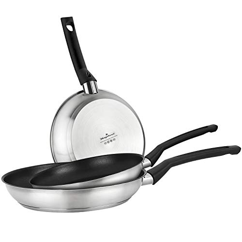 MAGEFESA ® Durinox set de sartenes 20 + 24 + 28 cm, antiadherente doble capa, fabricado en acero inoxidable, apto para todo tipo de cocinas y lavavajillas, induccion total, mango ergonomico, facil uso