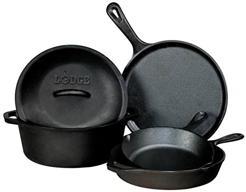 Lodge Juego de 5 piezas de hierro fundido pre-sazonado, color negro