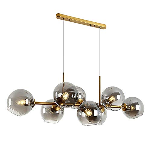 ZRABCD Lámpara Colgante Luz Araña Luz de Techo Mid Century 110Cm Bola de Cristal, Dorada 8-S Colgante Largo Creative Island S Cristal Transparente Esférico E27 Decoración Colgante,Dorado,Gris Humo