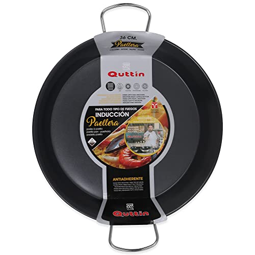 Quttin - Paellera Antiadherente Para Todo Tipo de Cocinas. Paella Apta Inducción, Gas, Vitroceramica. Paellera 6 Raciones de 36 cm de Diametro con Recubrimiento para mayor Durabilidad y Resistencia.