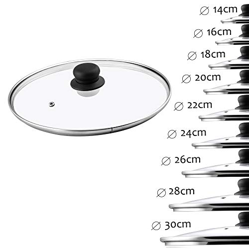 KADAX Tapa de Cristal para Sartén, Cacerola, Ollas, Tapa universal, Tapadera de Cristal con Mango de plástico, Tapa de Sartén, Tapa redonda, Tapadera de Vidro (24cm)
