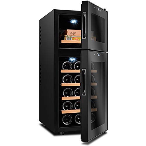 CLING Enfriador de Vino de 59 litros Armario para Puros de Vino 1 máquina de Cuerpo Espejo Oculto al 50% Puerta de Vidrio Temperatura Dual Independiente Silencio y Ahorro de energía Independiente