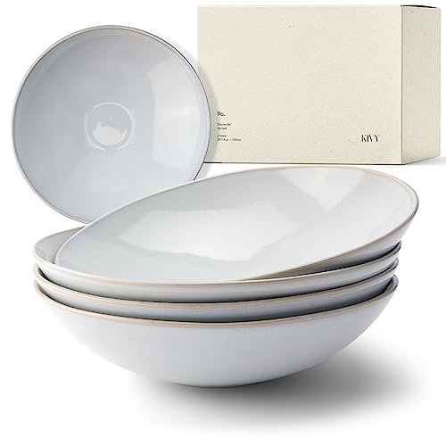 KIVY Cuencos grandes de gres [4 x 900 ml] – Ideal para pasta, bolos y sopas – Juego de cuencos de cereales – Platos grandes y profundos – Plato hondo – Plato hondo – Cuenco sopero