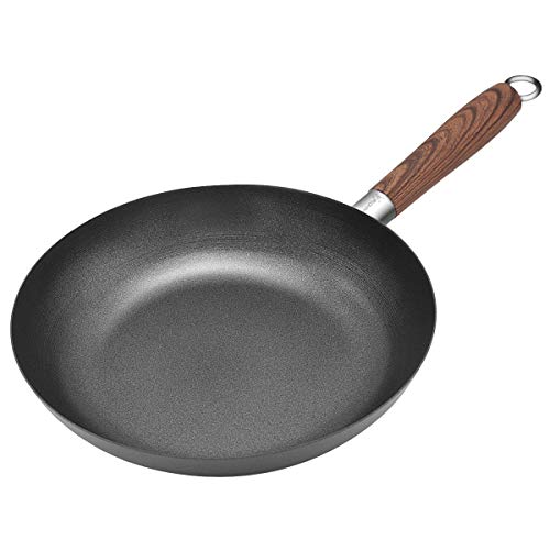Sartén Antiadherente de Acero al Carbono con Mango de Madera, Sartenes de Acero al Carbono Fundido para Saltear, Apta para Todo Tipo de cocinas, incluida inducción y Puede lavavajillas (Ø 22 cm)
