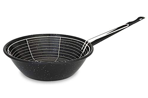 Menax - Sartén Freidora con Cestillo - Acero Vitrificado - Capacidad 4.3 litros - Diámetro 28 cm