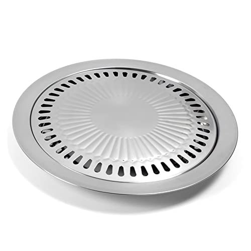 Coreano Bandeja para Hornear Korean BBQ Grill Barbacoa Plato Parrilla Redonda Antiadherente Sin Humo Al Aire Libre Parrilla Placa de Cocina,para Estufa EléCtrica, Estufa de Gas o Estufa de Propano