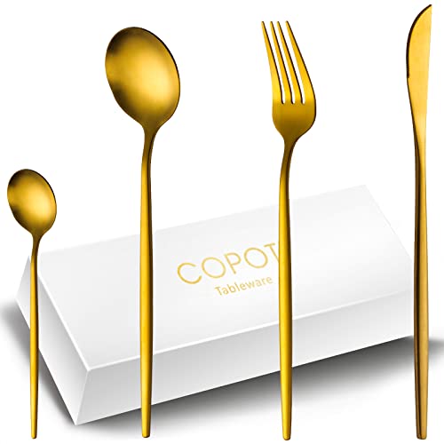 Oro Mate Juego de cubiertos de mesa para 6 personas, COPOTI 24 piezas de acero inoxidable elegante cuchara tenedor cuchillo Set.