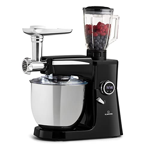 Klarstein Robot de Cocina, Batidora Vaso Multifuncional 2000W Con Picadora de Carne, Batidoras y Procesadores 3 en 1 para la Cocina, Electrodomésticos para Cocinar, Amasadora Acero Inoxidable 10l.