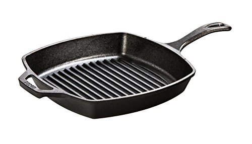 Lodge Sartén parrilla L8SGP3 rectangular, con mango y asa, sartén negra, 26,5 cm