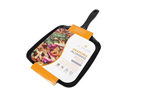 thesecrethome.es - Sartén Plancha Aluminio Antiadherente - Grill Parrilla 27 x 27 cm - Asadora Cuadrada Apta para Cocina Eléctrica, Cocina de Gas, Inducción y Vitrocerámica