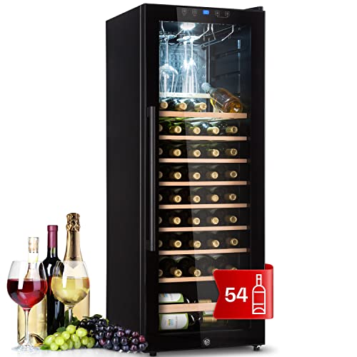 Klarstein Vinoteca 54 Botellas, Nevera Vinos de una Zona, Nevera Expositora Vino y Cerveza, Vinoteca Pequeña Interior y Exterior con Puerta de Cristal, Nevera Vino Protección UV, Panel Táctil, 4-18°C