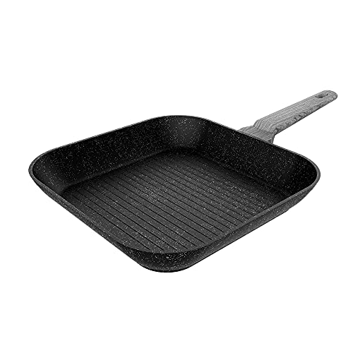 Cecotec Grill Polka Exclusive 28 Grill Wood&Rock. Diámetro 28 cm, Mango frío de Baquelita, Aluminio Forjado, Revestimiento Antiadherente Teflon, Apta para Lavavajillas y Todo Tipo de Cocinas